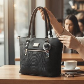 Bolsa Tote Elegante de Mujer 31 cm con Pompón y Textura Grabada