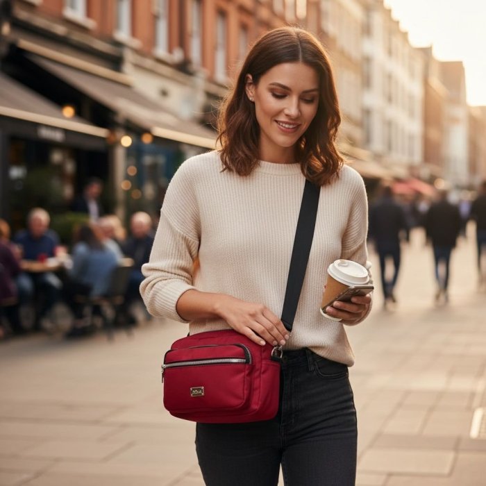 Bolso crossbody compacto con múltiples compartimentos