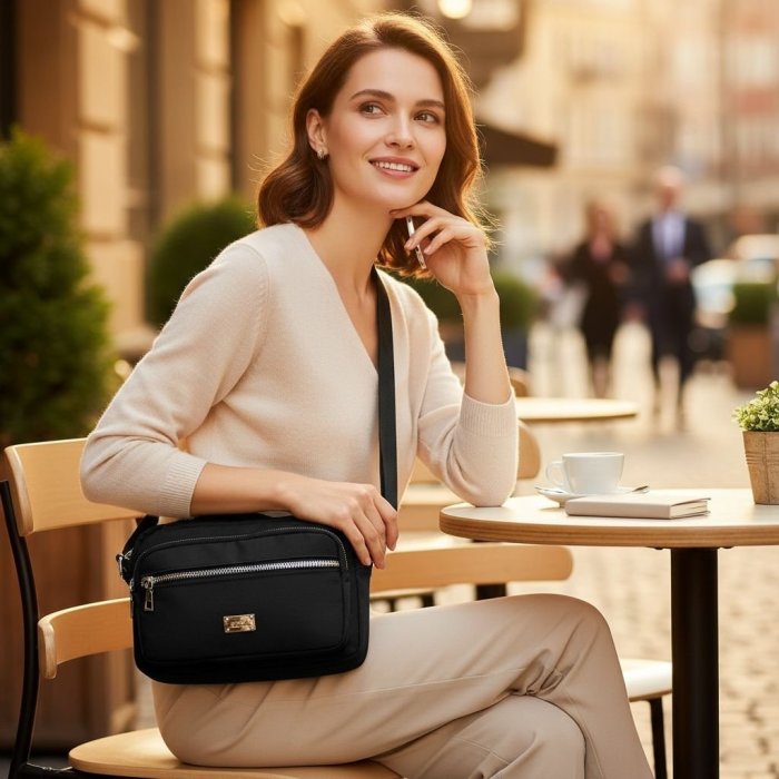 Bolso crossbody compacto con múltiples compartimentos
