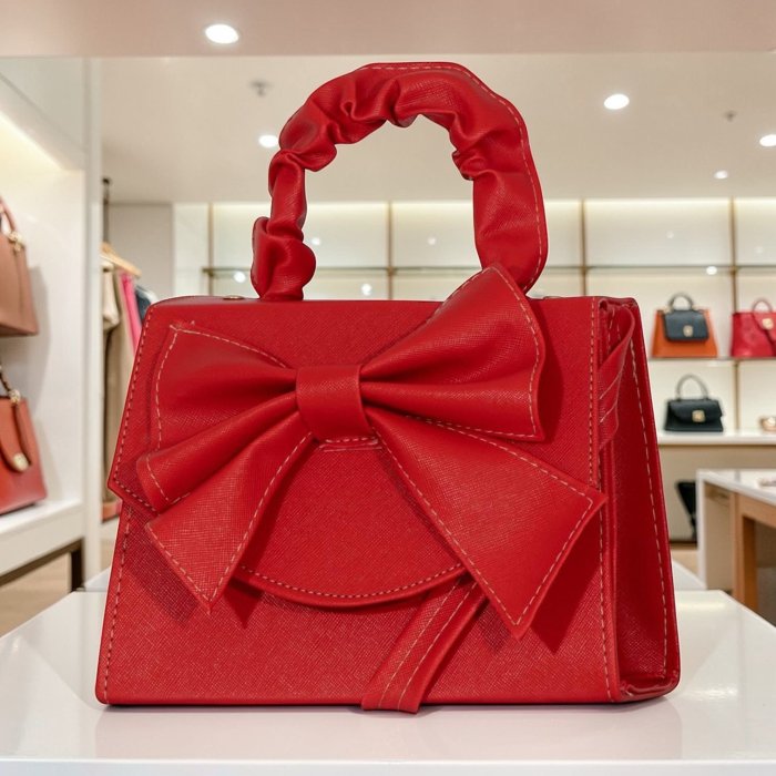 Cross de mano rojo con moño decorativo, elegante y femenina