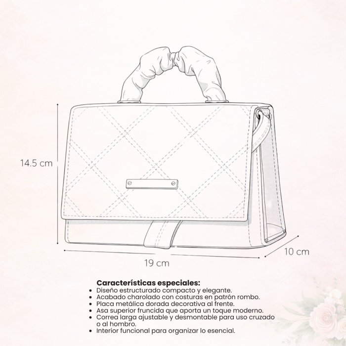 Bolsa infantil charol rosa acolchada con asa fruncida