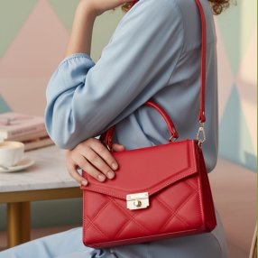 Cross rojo estructurada con broche metálico y diseño acolchado