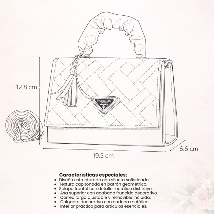 Mini bolsa negra estructurada brillante con diseño acolchado