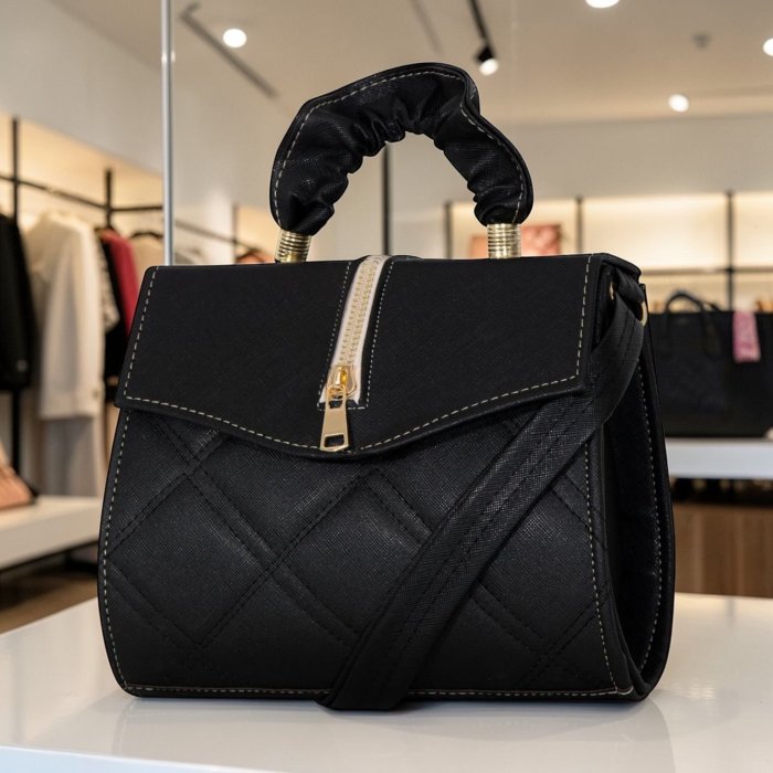 Cross negro estructurada con cierre decorativo y diseño acolchado
