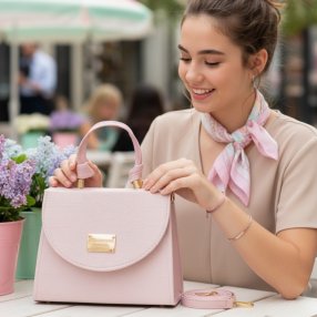 Bolsa mini rosa estructurada elegante con asa superior