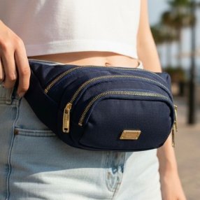 Cangurera crossbody marino para dama con múltiples compartimentos