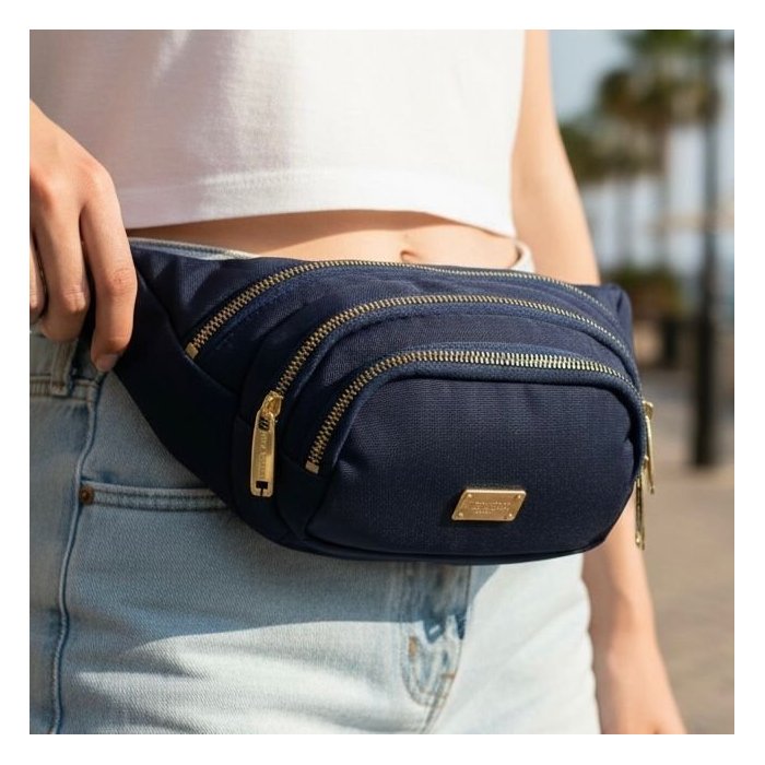 Cangurera crossbody marino para dama con múltiples compartimentos