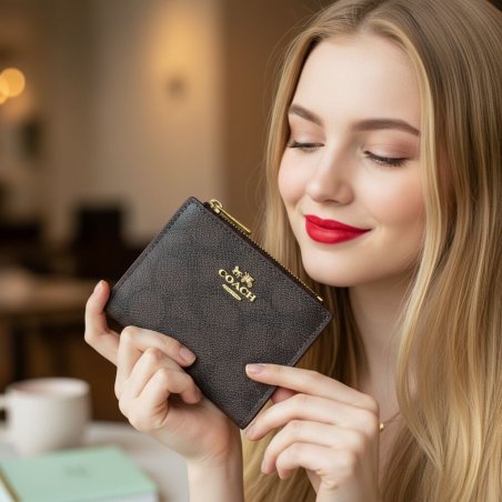 Cartera coffee tipo tarjetero para dama con cierre compacto