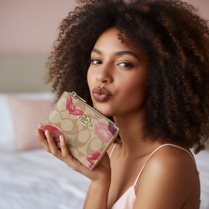 Cartera beige+lipstick  tipo tarjetero para dama con cierre compacto