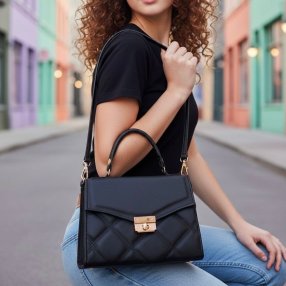 Cross negro estructurada con broche metálico y diseño acolchado