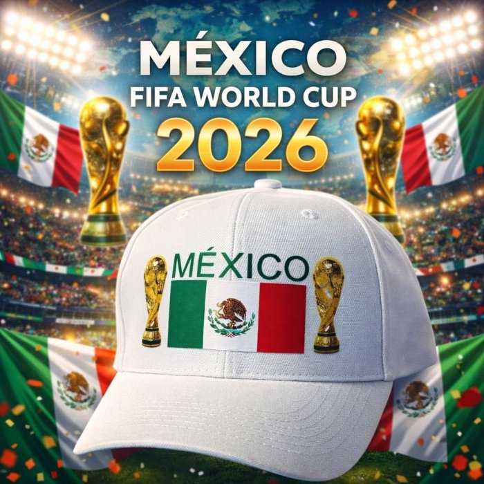 Gorra blanca para aficionados del fútbol México Mundial 2026
