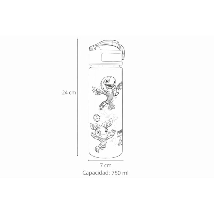 Termo morado infantil Mundial 2026 botella deportiva con popote