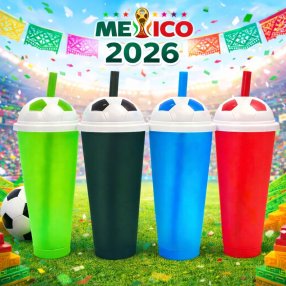 pqte 4 vaso futbolero con popote Mundial 2026