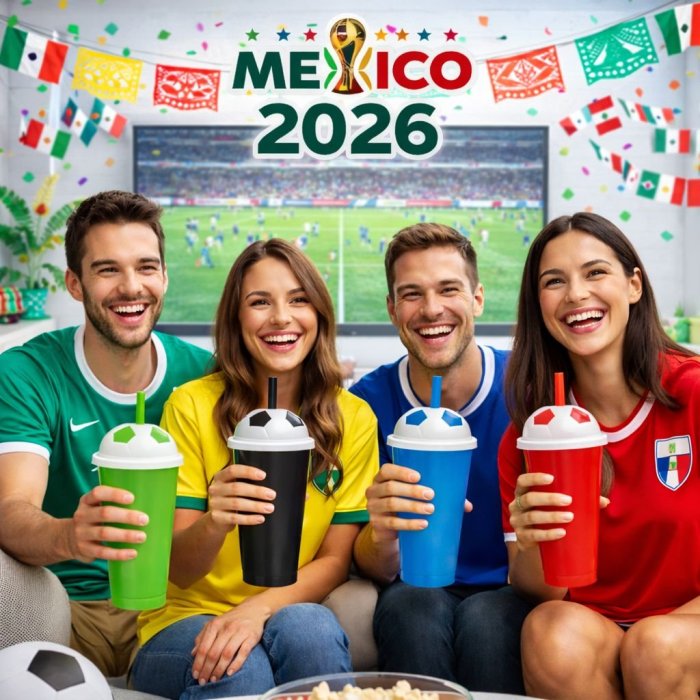 pqte 4 vaso futbolero con popote Mundial 2026