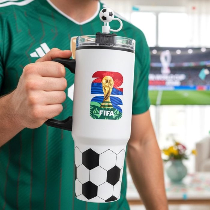Vaso térmico fútbol con popote Mundial 2026