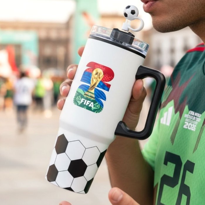 Vaso térmico fútbol con popote Mundial 2026