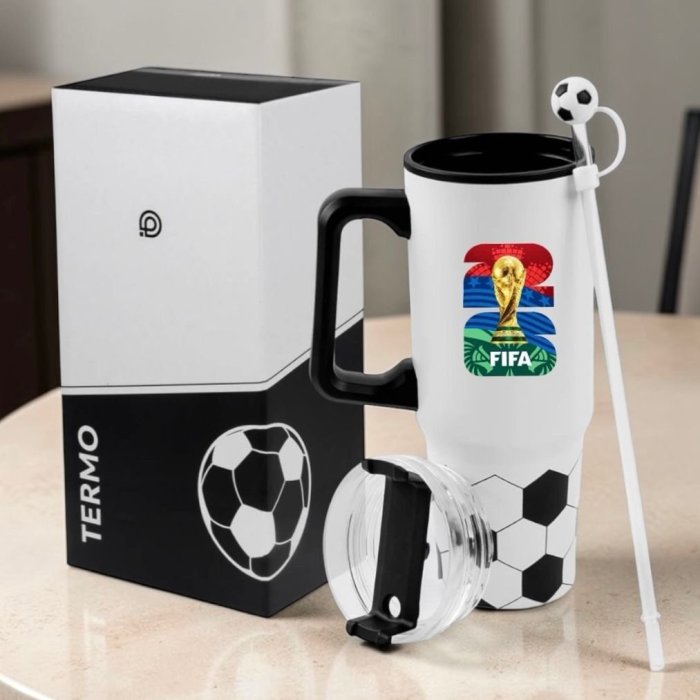 Vaso térmico fútbol con popote Mundial 2026