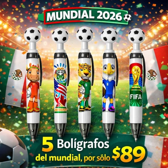 Bolígrafos fútbol Mundial 2026 (set 5 piezas)