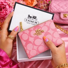 Cartera pink tipo tarjetero para dama con cierre compacto