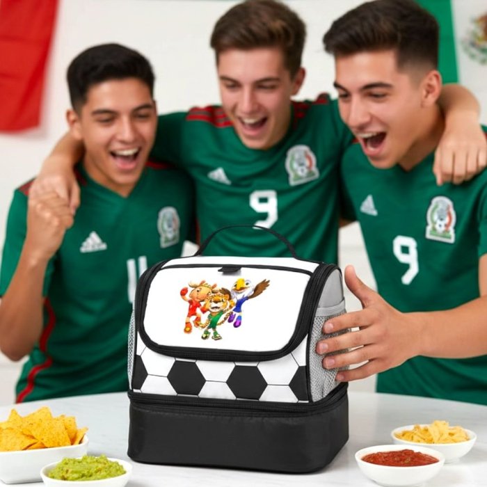 Lonchera fútbol diseño balón Mundial 2026