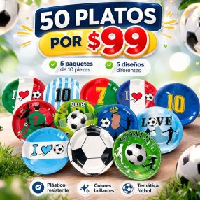 Platos desechables fútbol paquete 50 piezas