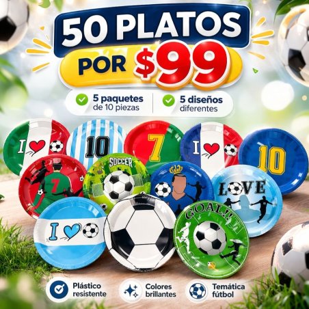 Platos desechables fútbol paquete 50 piezas