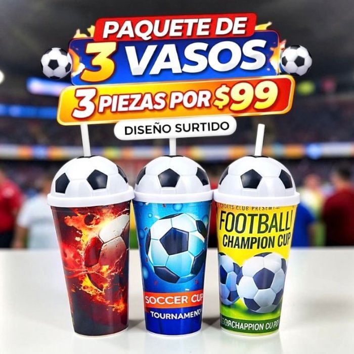 Vasos futboleros paquete 3 piezas Mundial 2026