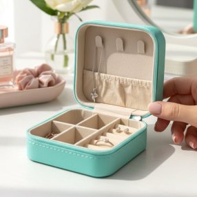 Joyero menta compacto – organizador elegante para accesorios