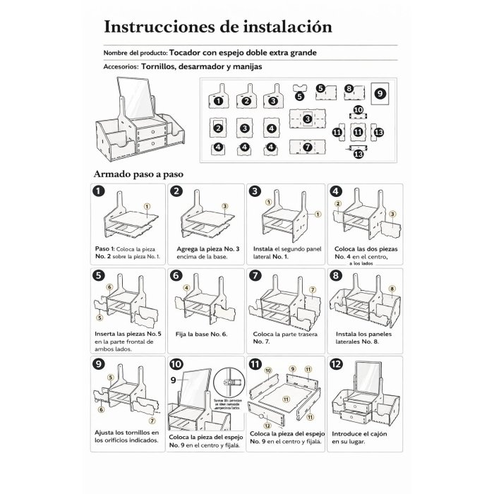 Organizador maquillaje con espejo y cajones