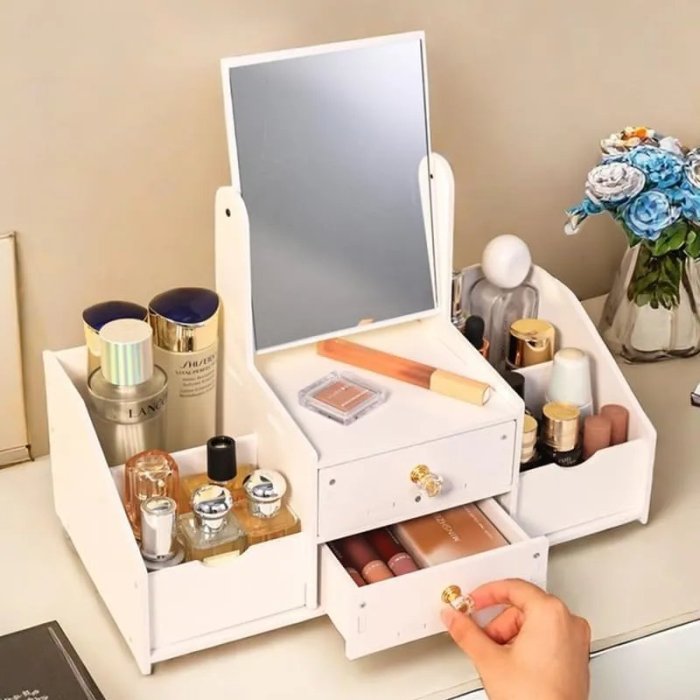 Organizador maquillaje con espejo y cajones
