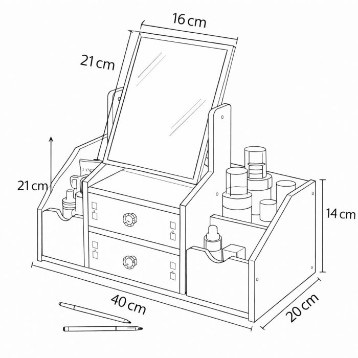 Organizador maquillaje con espejo y cajones