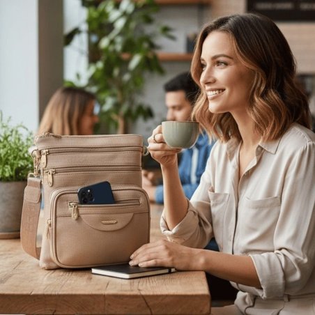 Bolsa crossbody Kamel Reina vertical con 3 cierres – Ligera, práctica
