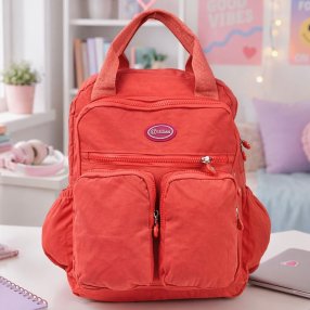 Mochila tipo kipling con 6 compartimetos Coral Claro