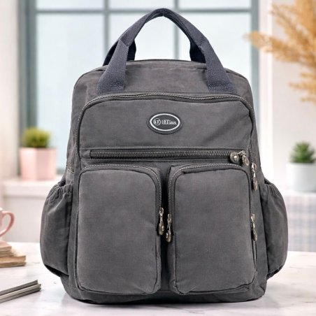 Mochila tipo kipling con 6 compartimetos Gris