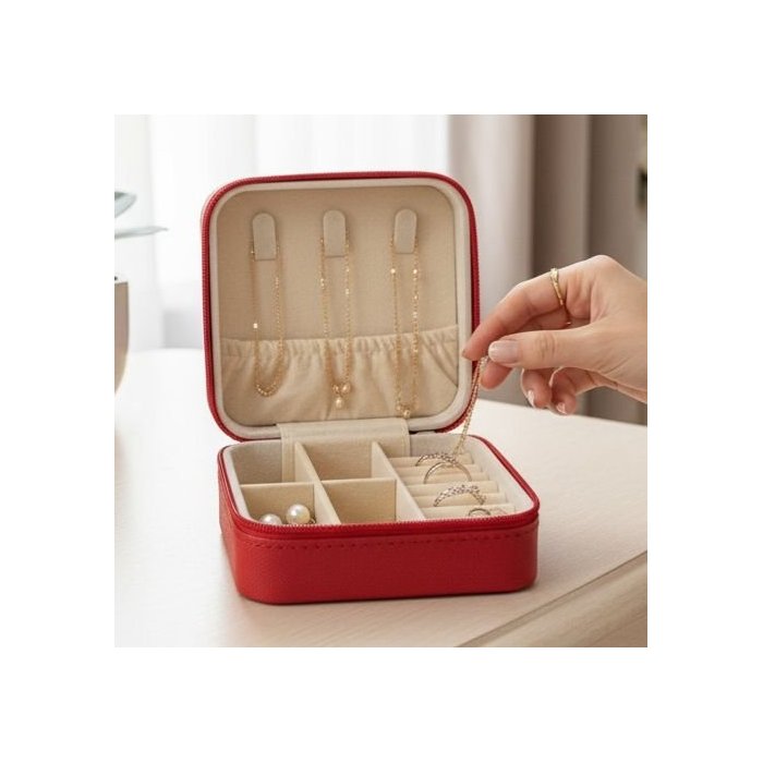 Alhajero rojo compacto – organizador elegante para accesorios