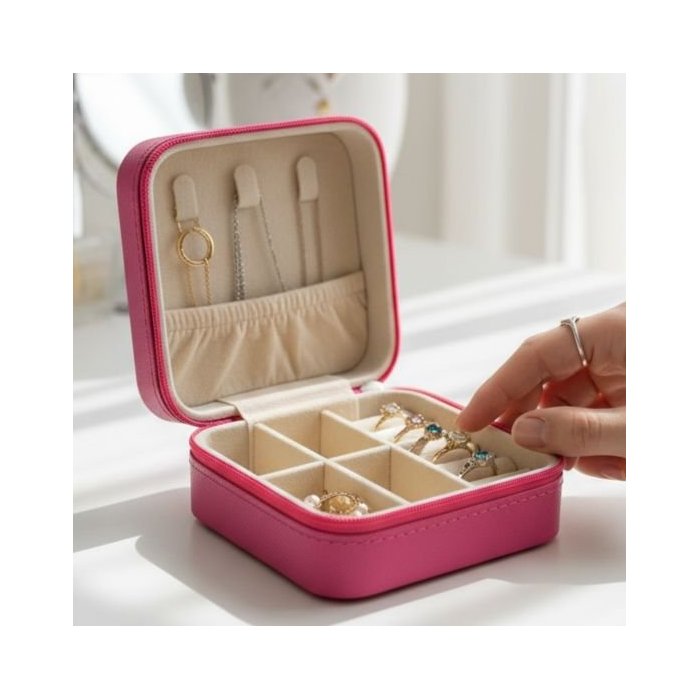 Alhajero fucsia compacto – organizador elegante para accesorios