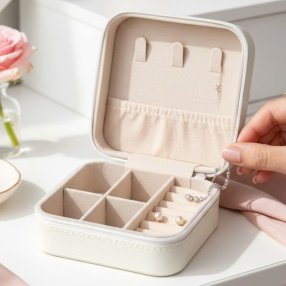Joyero blanco compacto – organizador elegante para accesorios