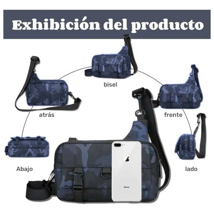 Bandolera tipo sling con múltiples compartimentos