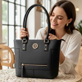 Bolsa negra tote mujer elegante con cierre