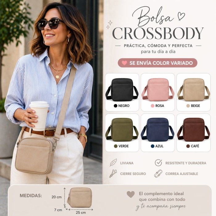 CROSSBODY DOBLE CIERRE KR SE ENVÍA EN COLORES SURTIDOS