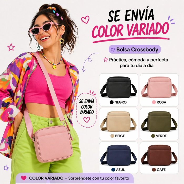 CROSSBODY DOBLE CIERRE KR SE ENVÍA EN COLORES SURTIDOS