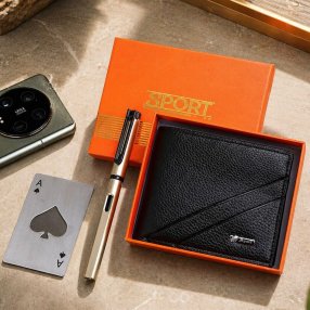 Set de regalo billetera, pluma y destapador