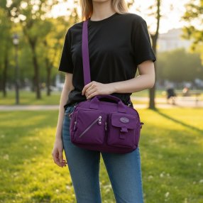 Bolsa Tipo Kipling Dos Bolsas Frontales Morado