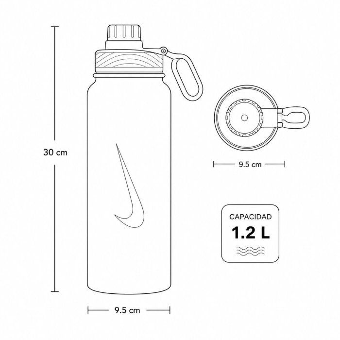 Botella térmica de diseño moderno con tapa segura y asa, ideal para us