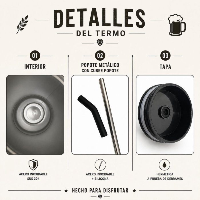 Termo Con Diseño De Cerveza 1 Litro