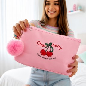 Cosmetiquera amplia con diseño cherry