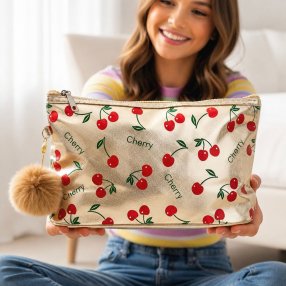 Cosmetiquera amplia con diseño cherry