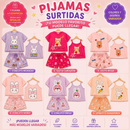 Pijama Juvenil 3 Piezas Con Short Y Tirantes