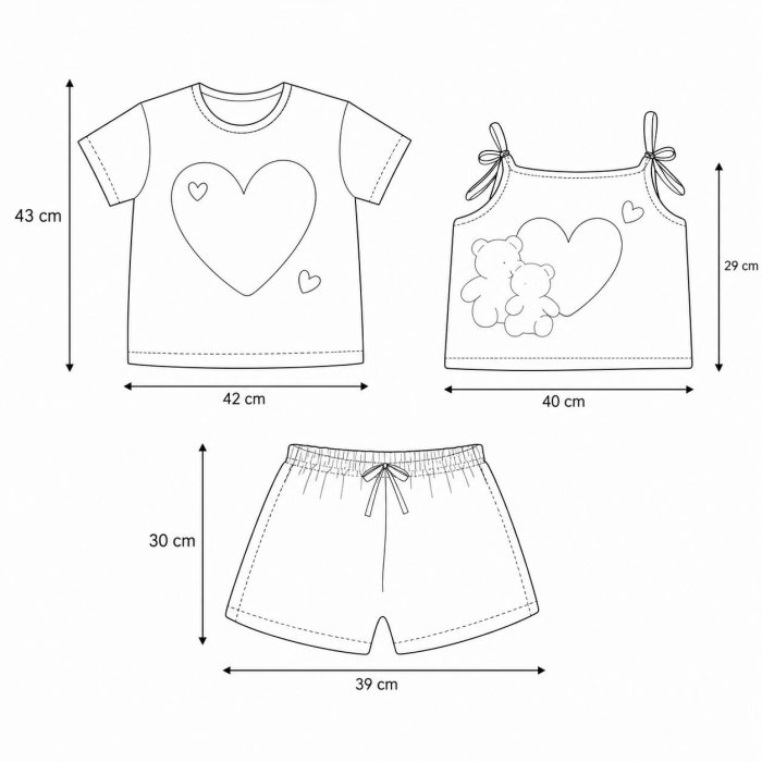 Pijama Juvenil 3 Piezas Con Short Y Tirantes