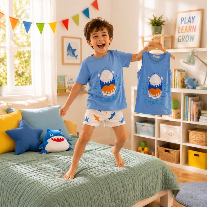 Pijama Infantil 3 Piezas Con Short Y Tirantes
